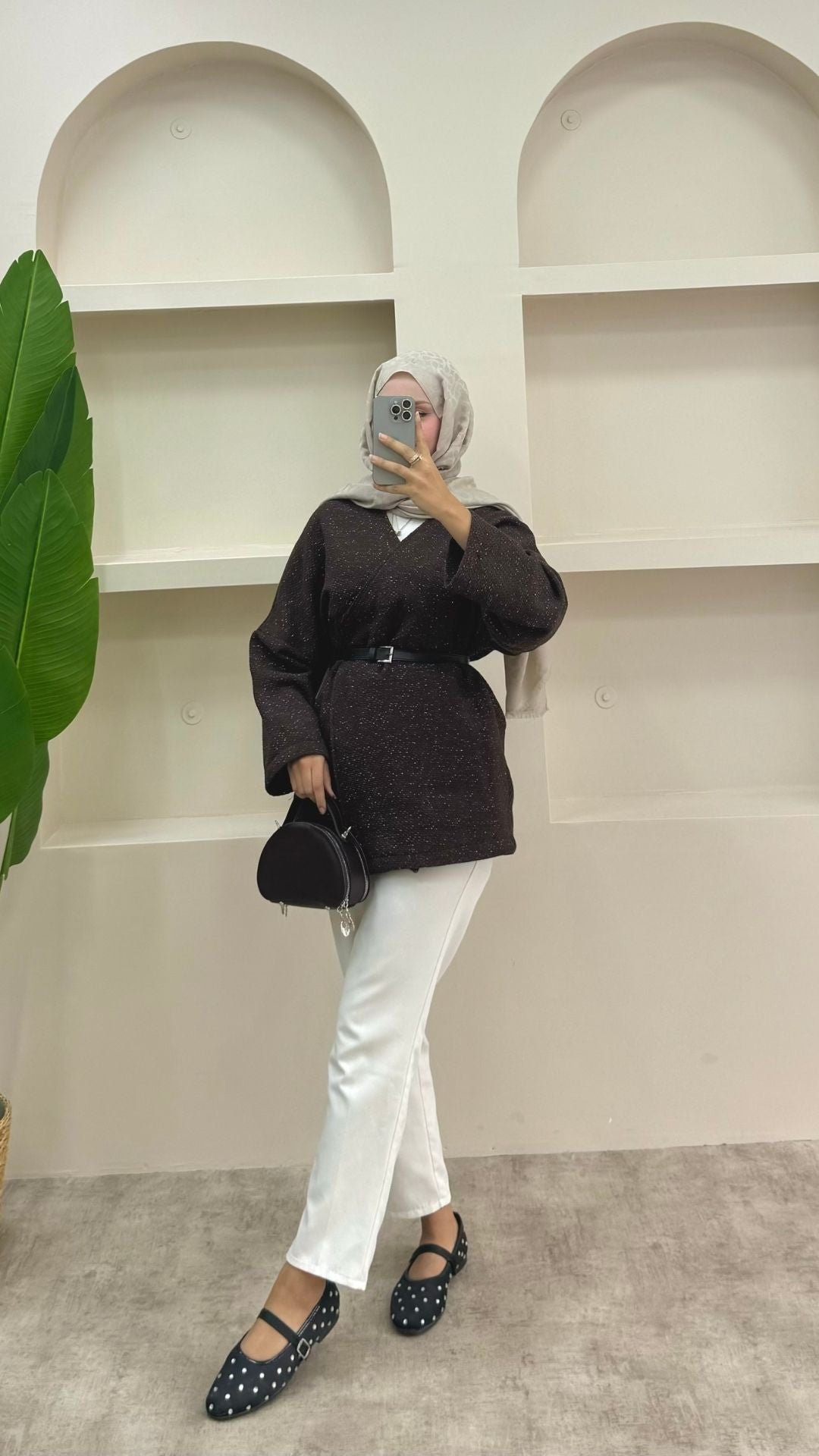 Simli Kemerli Ceket Kahverengi