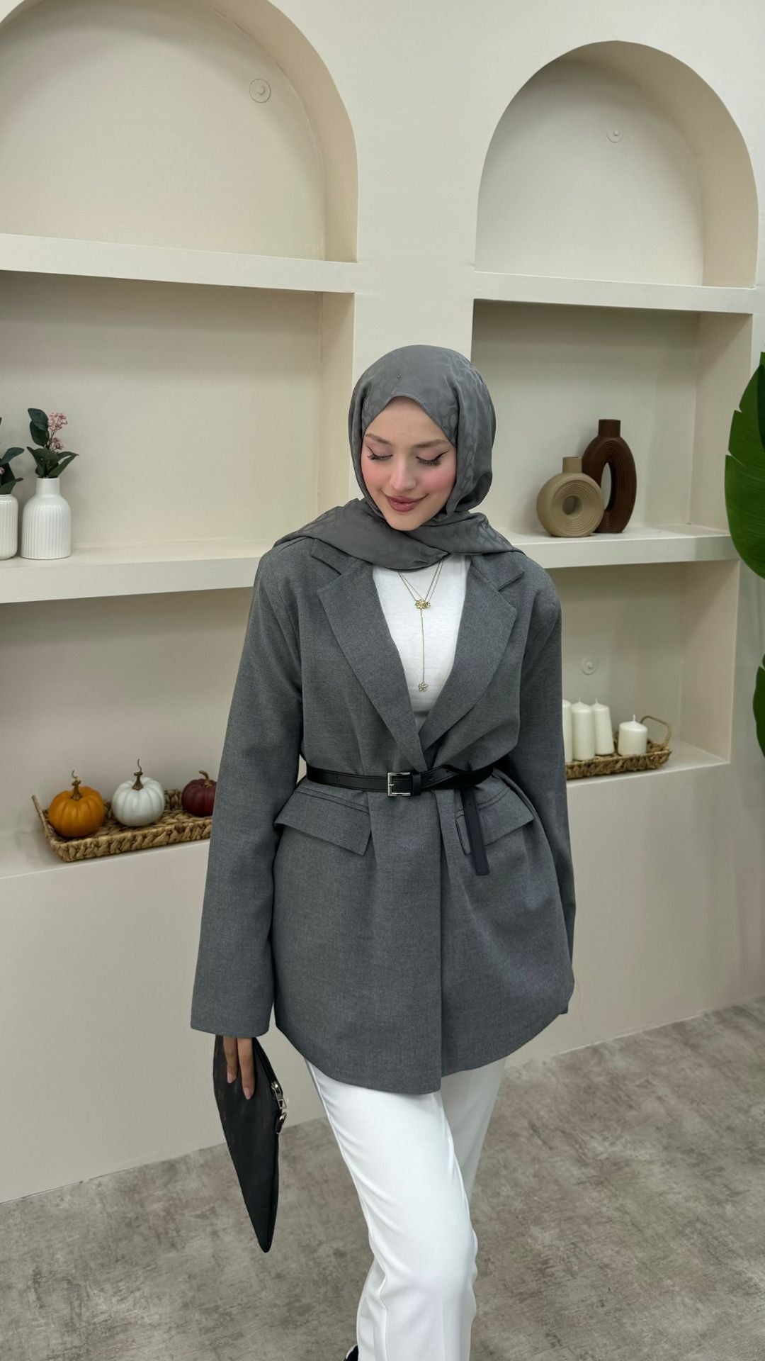 Keten Tek Düğmeli Blazer Ceket Antırasit