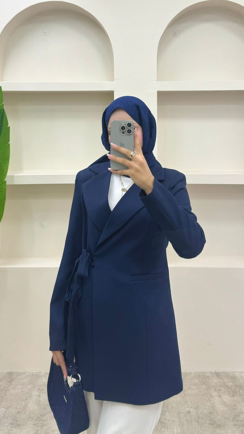 Yandan Bağlamalı Blazer Ceket Lacivert