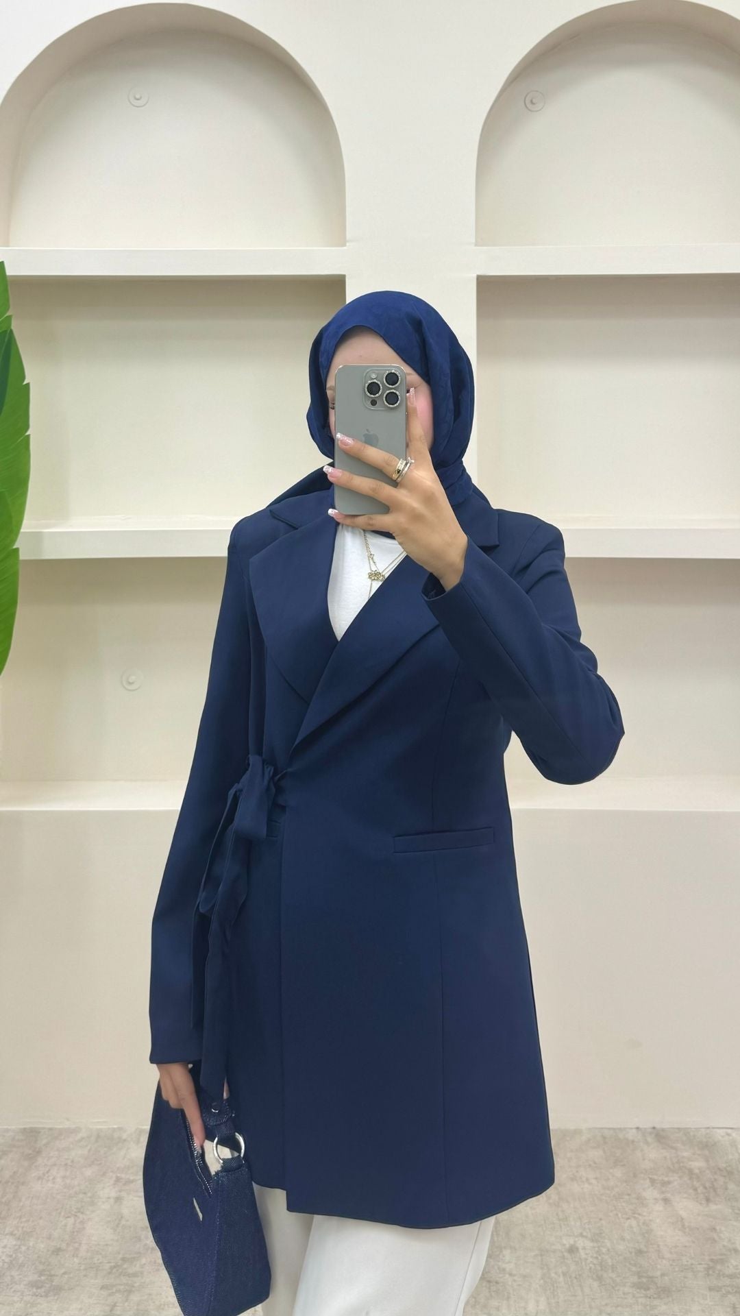 Yandan Bağlamalı Blazer Ceket Lacivert