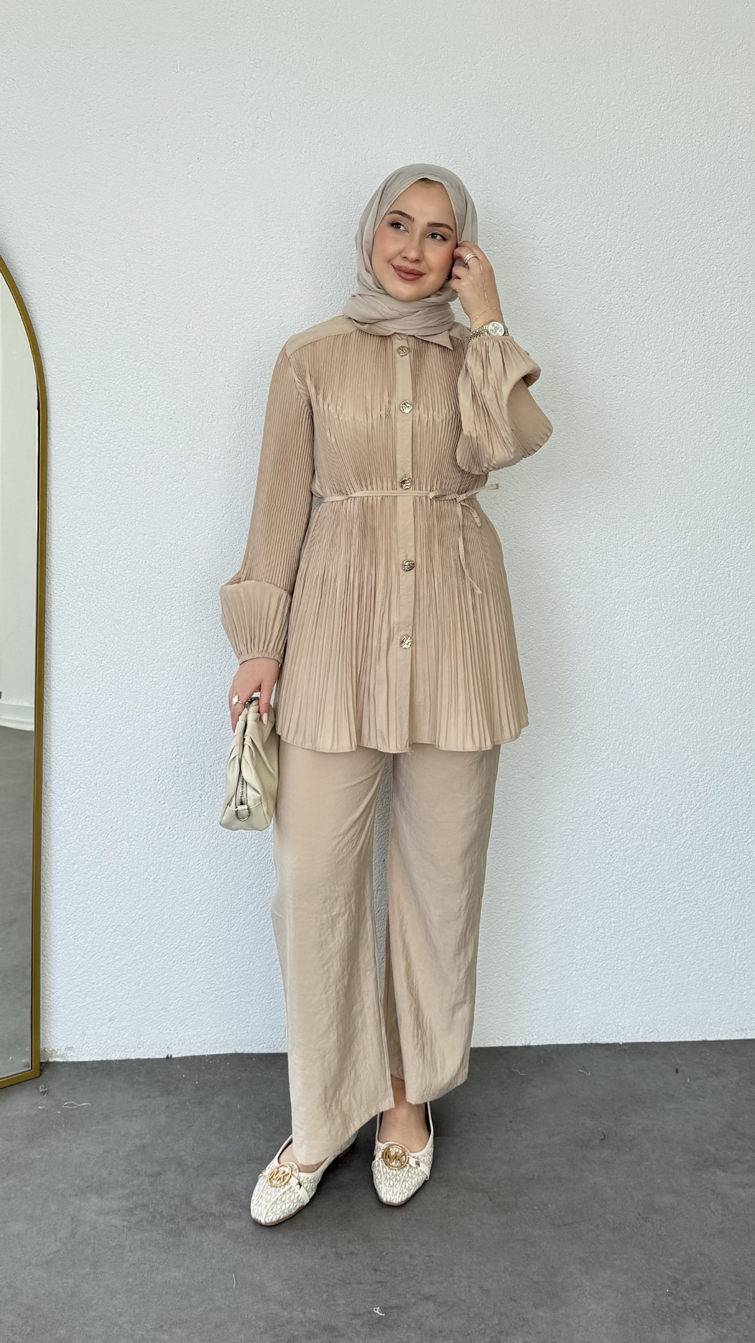 Pilise Tunikli Pantolon Takım Krem