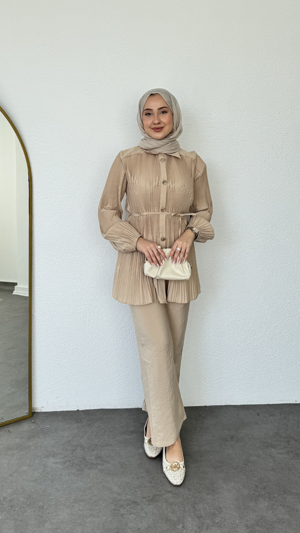 Pilise Tunikli Pantolon Takım Krem