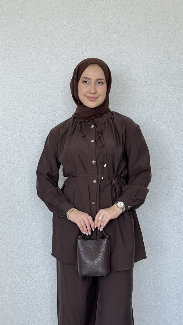 Basic Modal Gömlek Düğmeli Takım Kahverengi