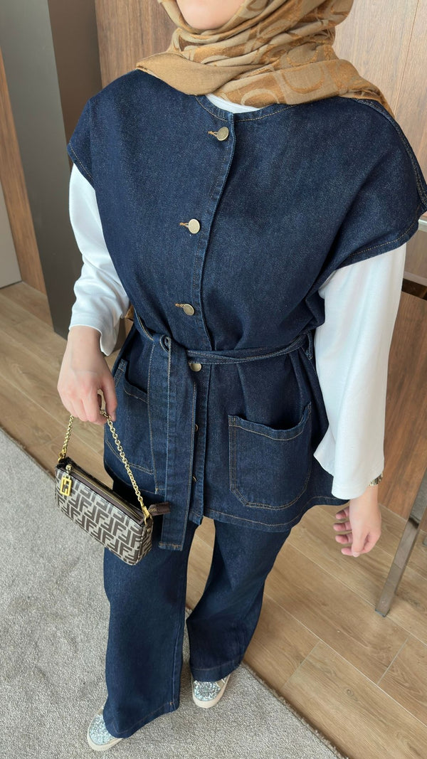 Bianca Yelekli Denim Takım Lacivert