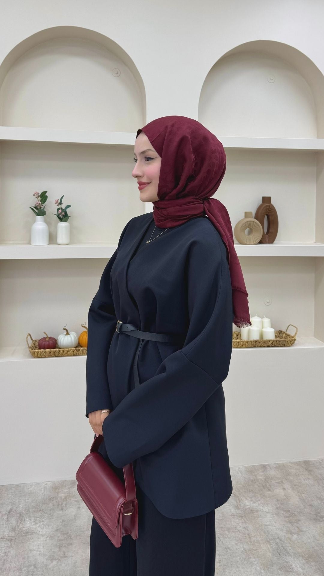 Kruvaze Yaka Kemerli Blazer Ceket Siyah