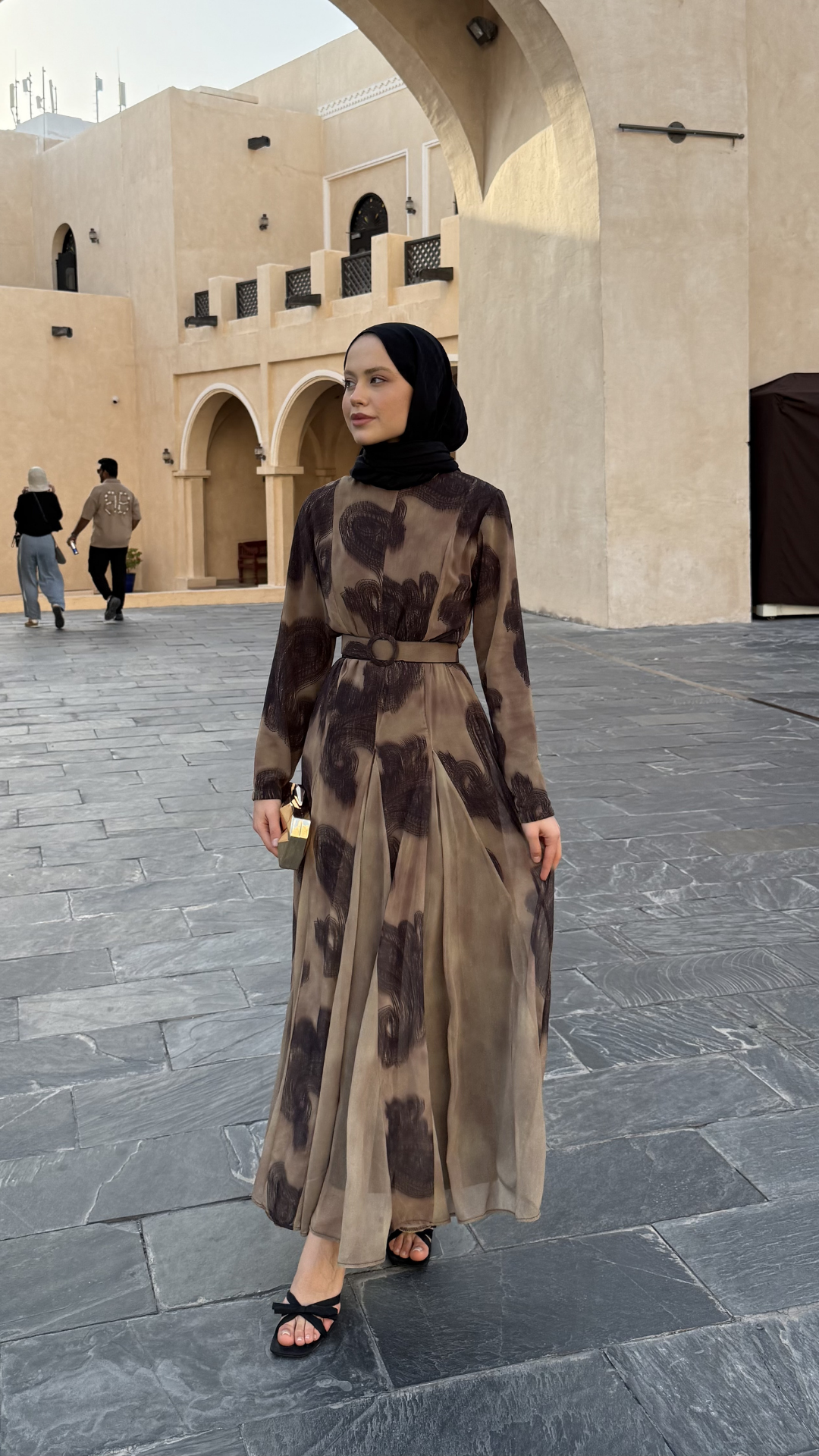 Parça Desenli Şifon Elbise