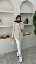 Yandan Kemer Detaylı Blazer Ceket Krem