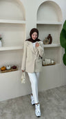 Yandan Kemer Detaylı Blazer Ceket Krem