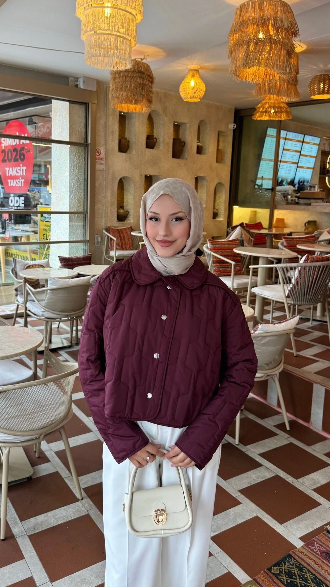 Kısa Kapitone Mont Bordo