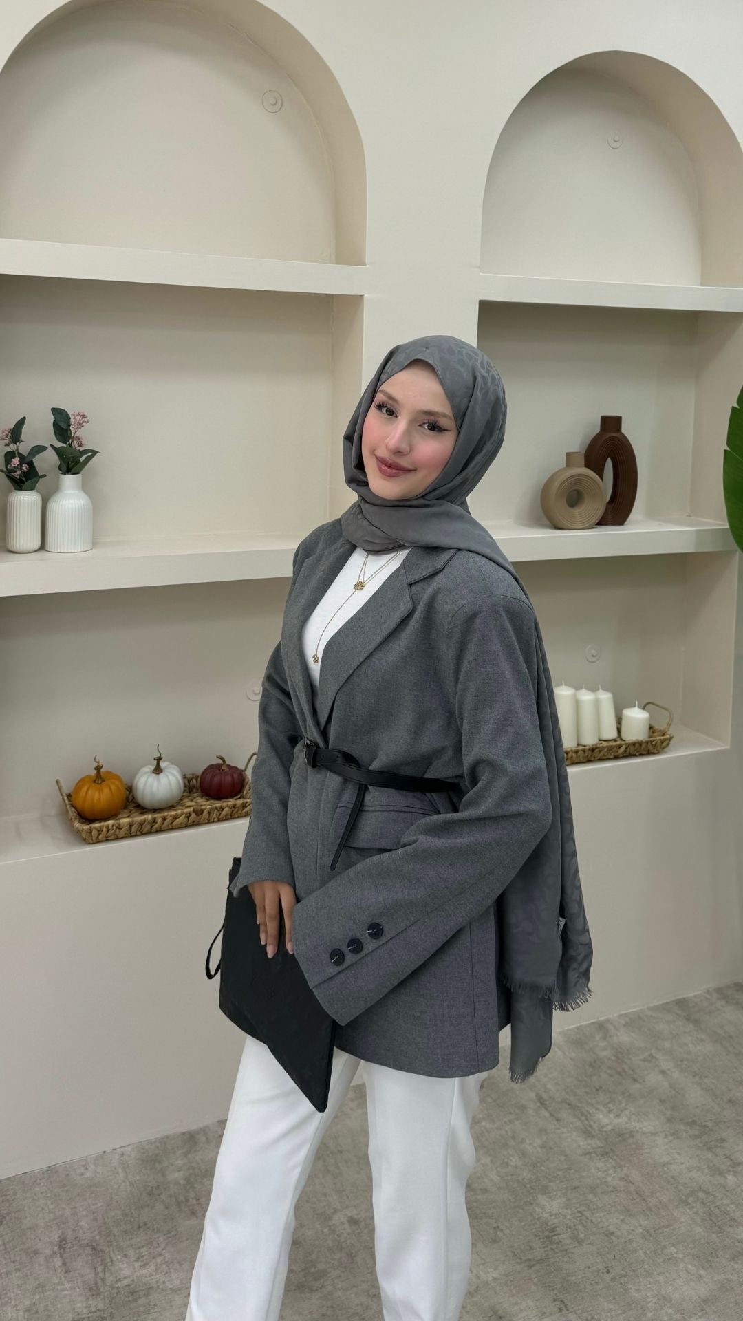 Keten Tek Düğmeli Blazer Ceket Antırasit
