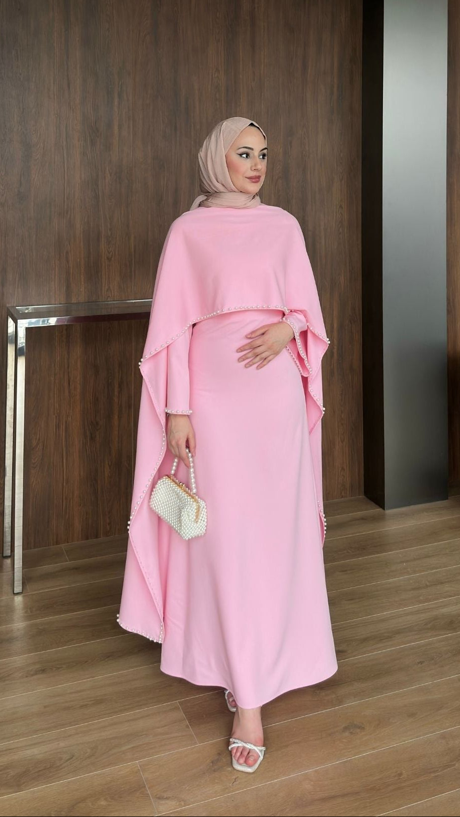 Viona İnci Detaylı Abiye Pembe