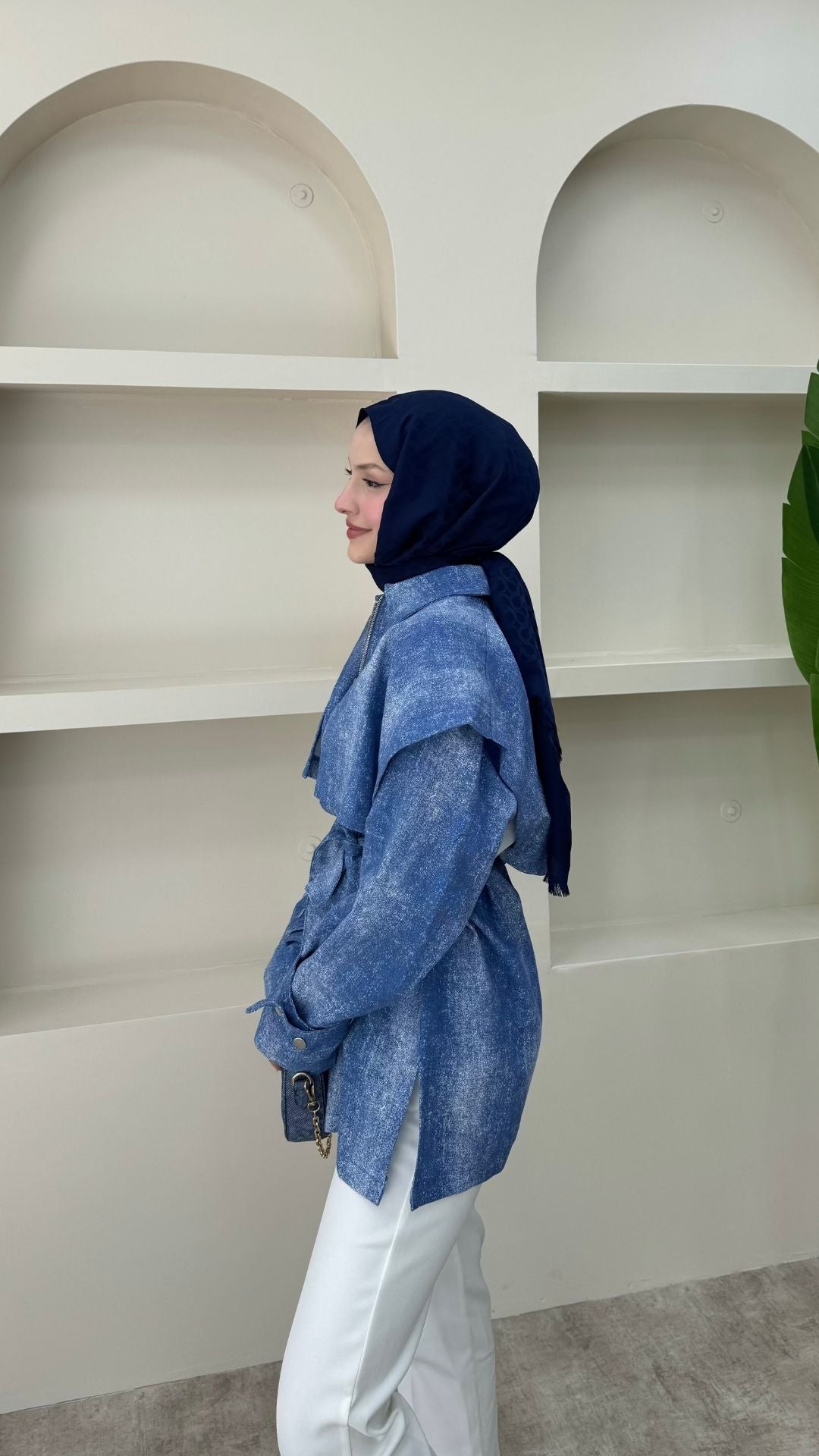 Fermuarlı Gabardin Ceket Mavi