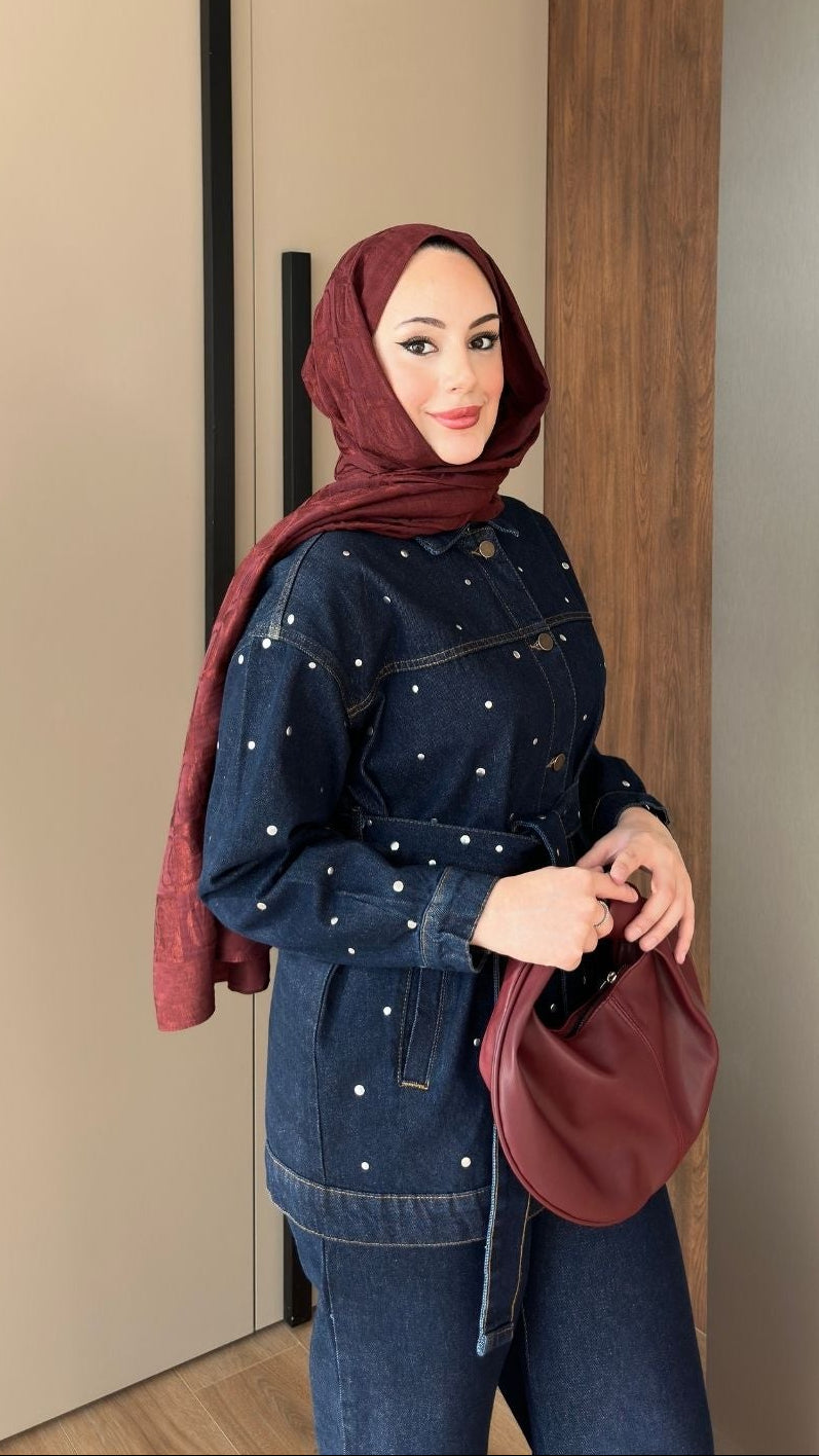 Alya Taşlı Kot Takım