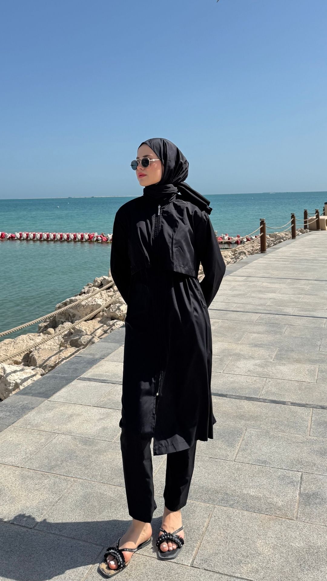 Paraşüt Kumaş Uzun Tesettür Mayo Sİyah