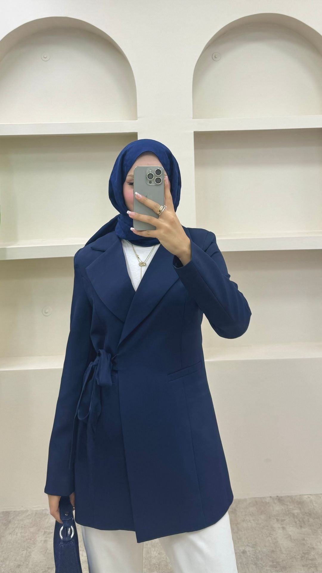 Yandan Bağlamalı Blazer Ceket Lacivert