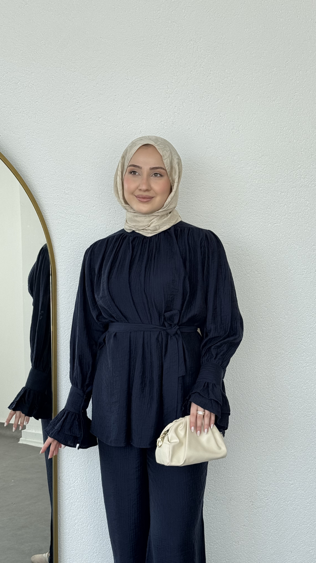 Kolları Fırfırlı Basic Müslin Takım Lacivert