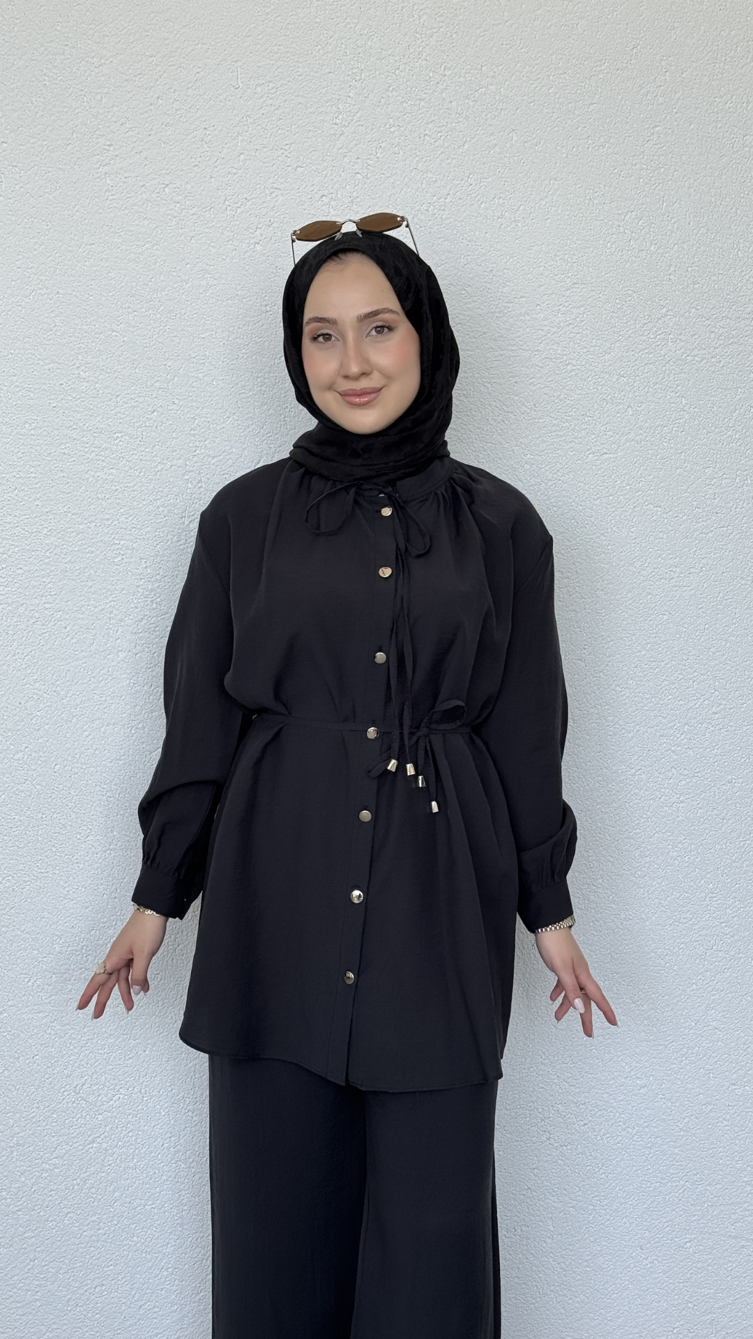 Basic Modal Gömlek Düğmeli Takım Siyah
