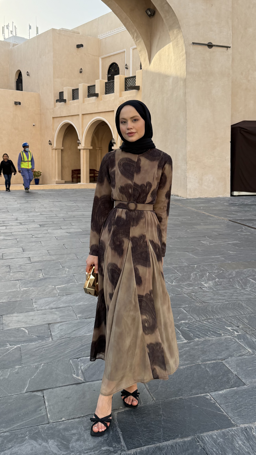 Parça Desenli Şifon Elbise