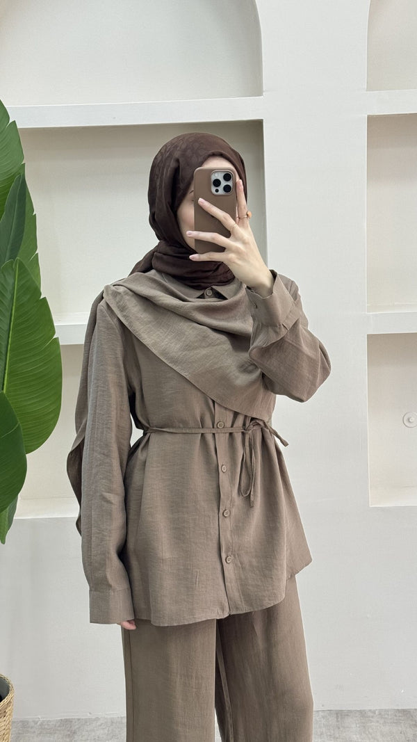 Pelerinli Modal Pantolon Takım Vizon