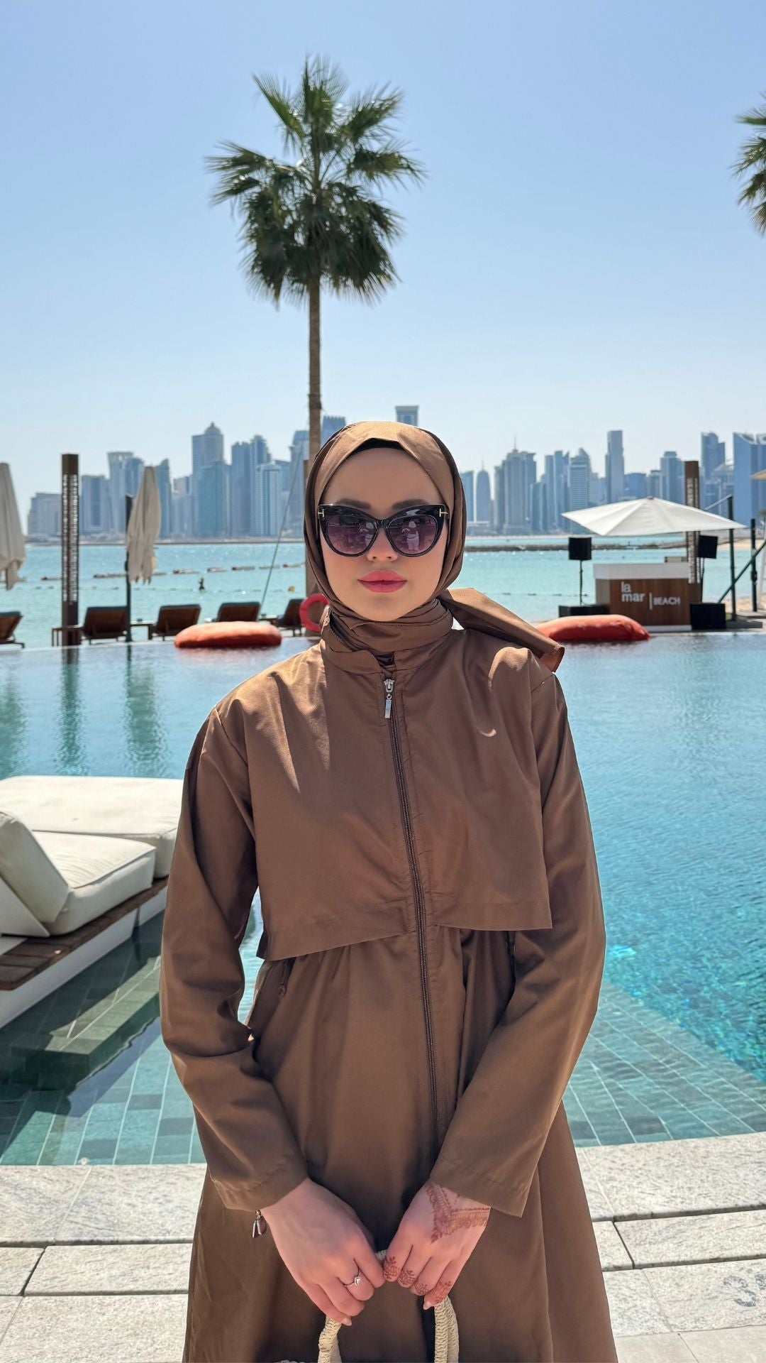 Paraşüt Kumaş Uzun Tesettür Mayo Kahverengi