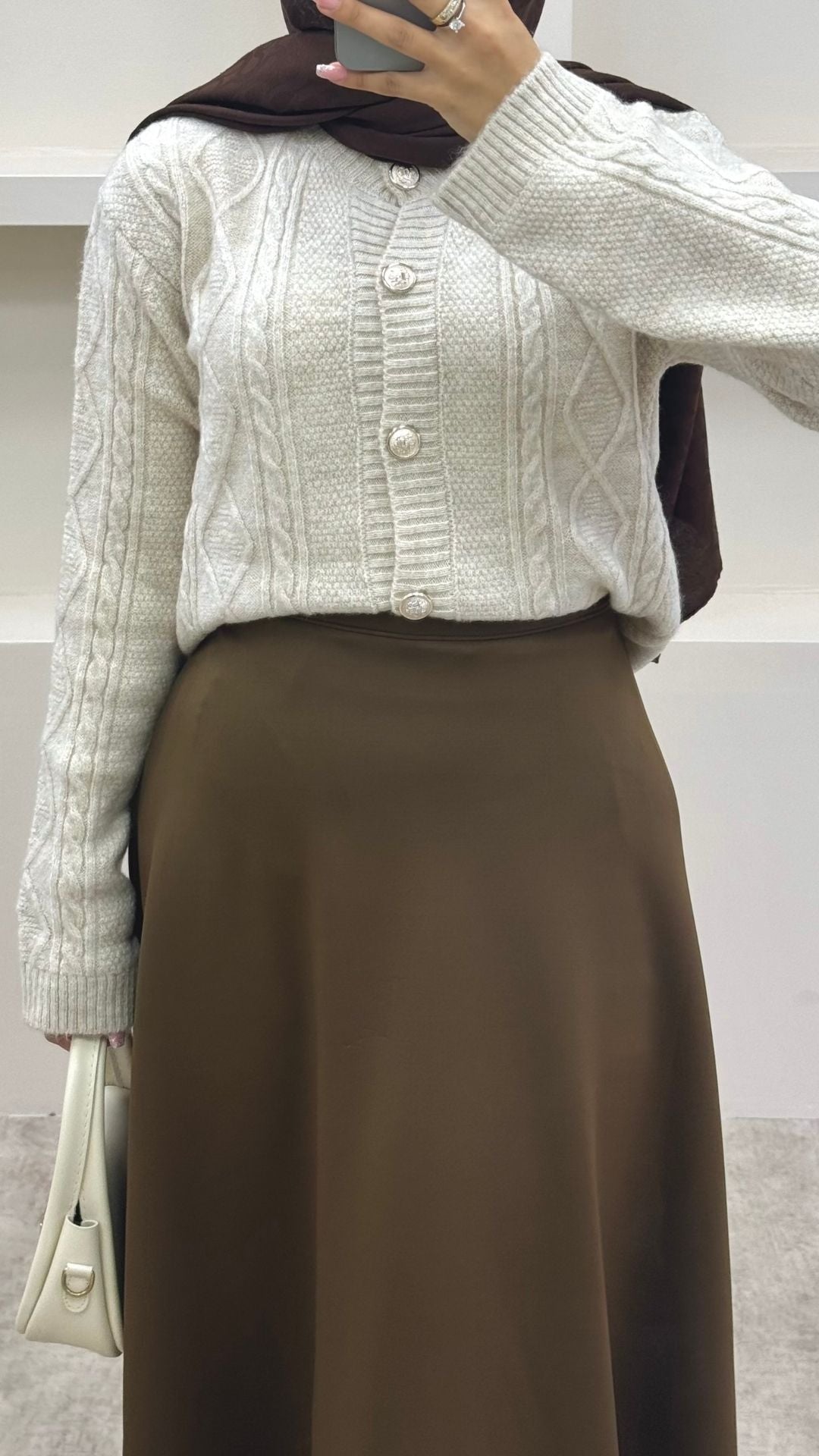 Örgülü Triko Hırka Krem