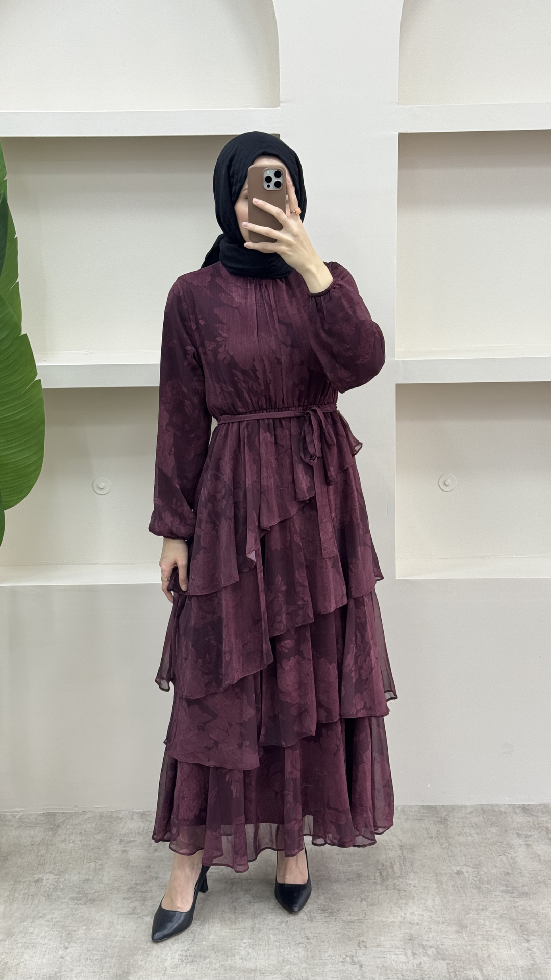 Kat Kat Şifon Elbise Bordo