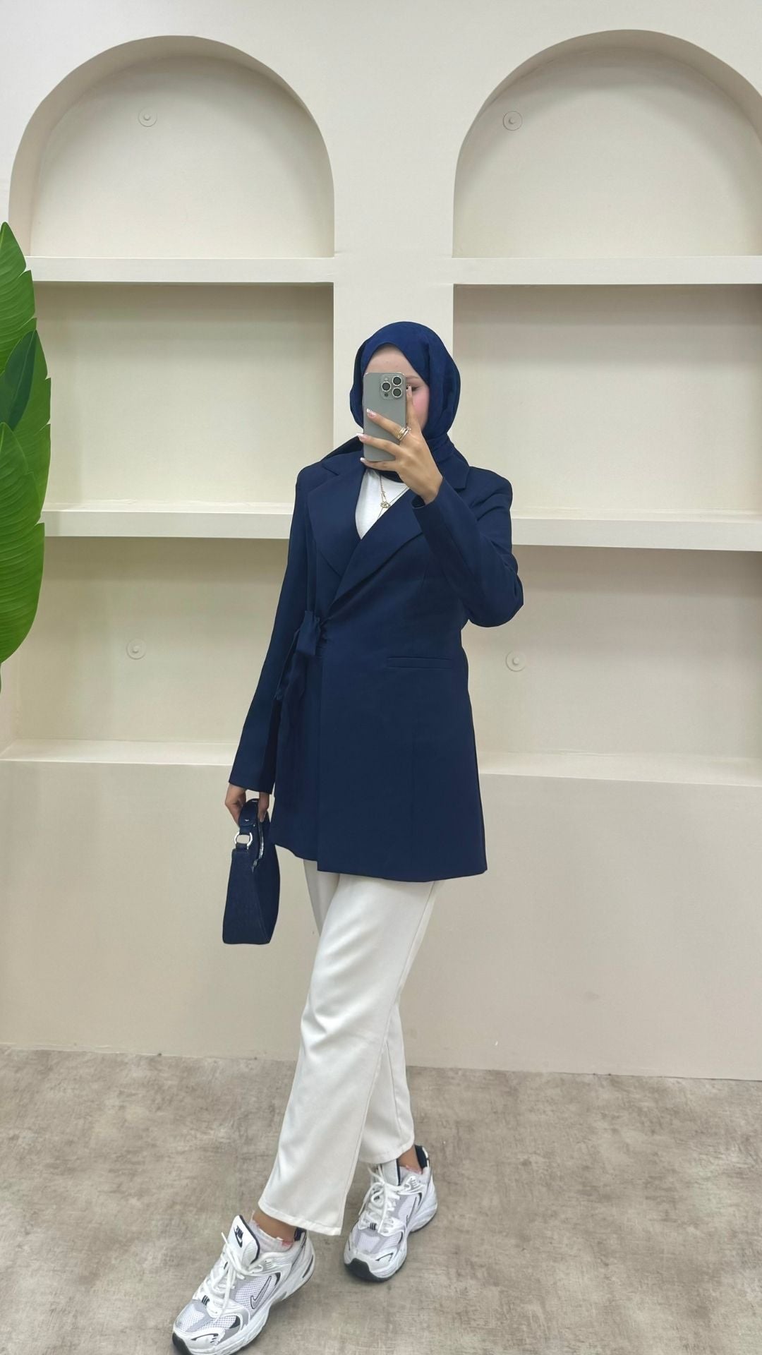 Yandan Bağlamalı Blazer Ceket Lacivert