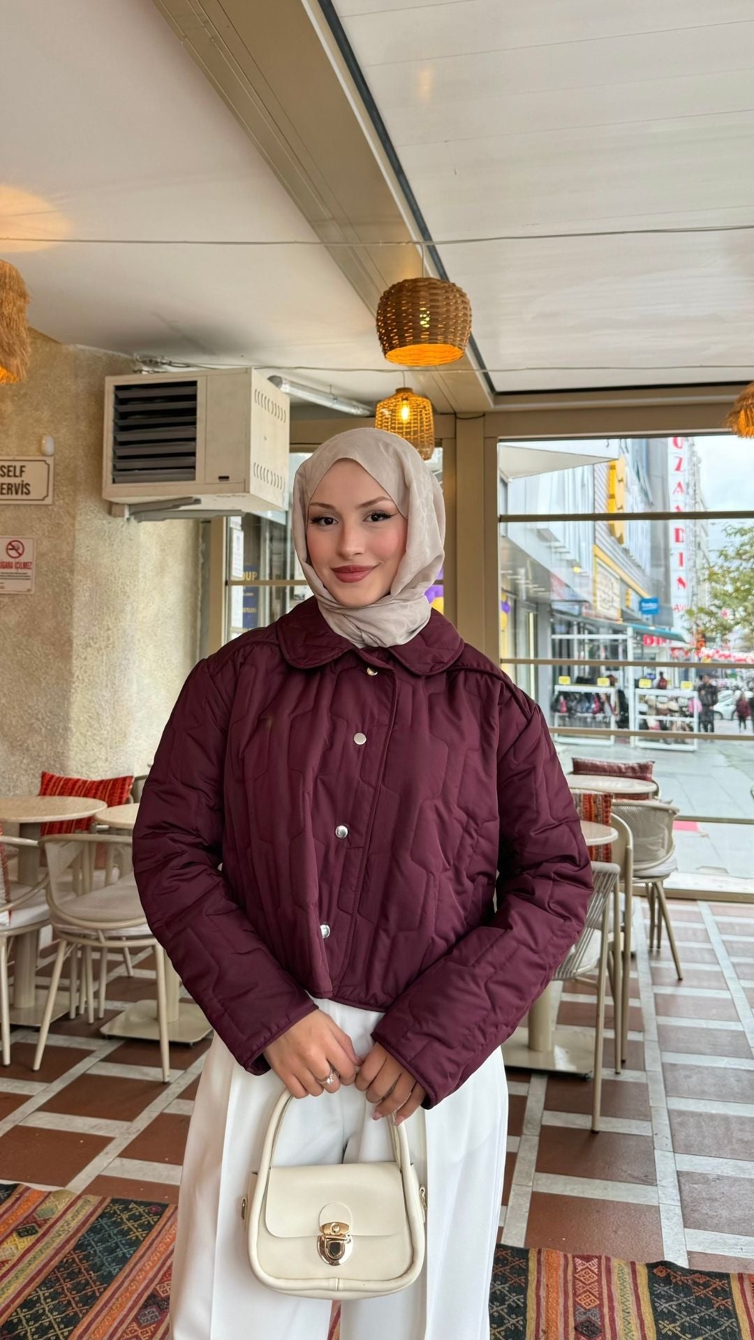 Kısa Kapitone Mont Bordo