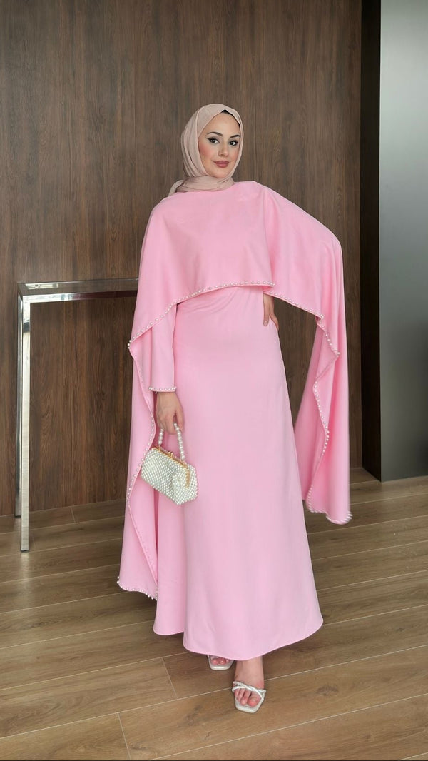 Viona İnci Detaylı Abiye Pembe