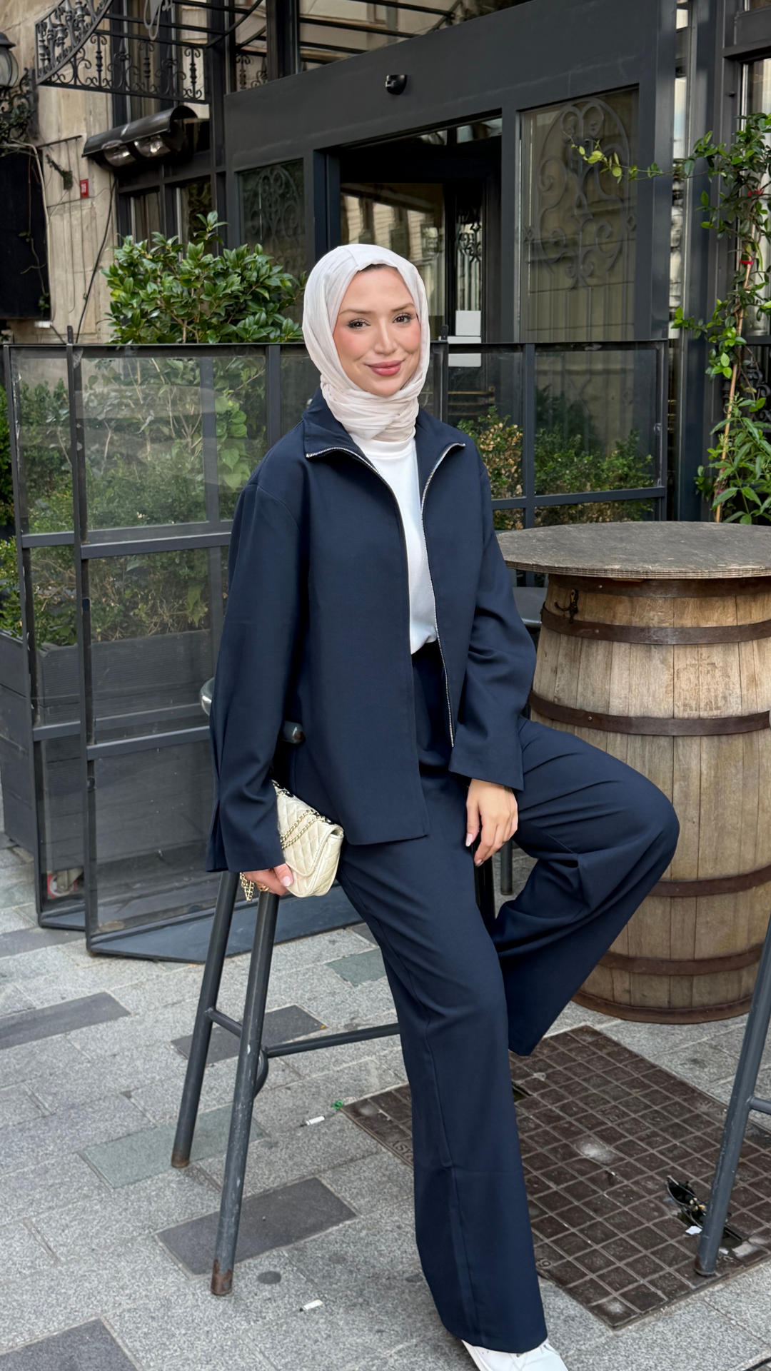 Eylül Dabıl Krep Fermuarlı İkili Takım Lacivert