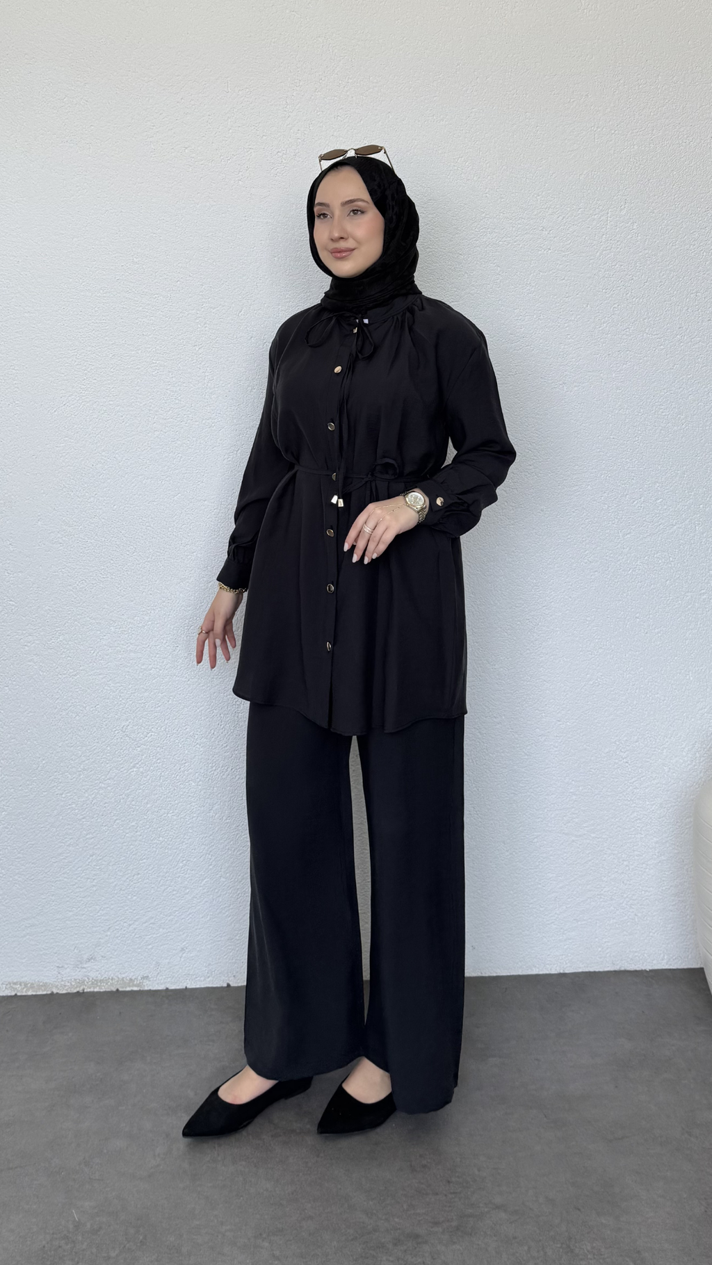 Basic Modal Gömlek Düğmeli Takım Siyah