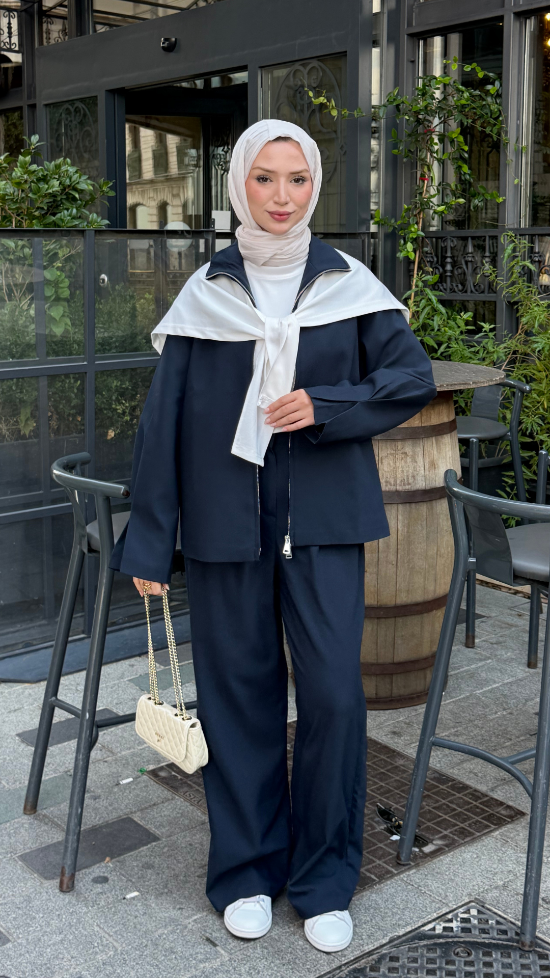 Eylül Dabıl Krep Fermuarlı İkili Takım Lacivert