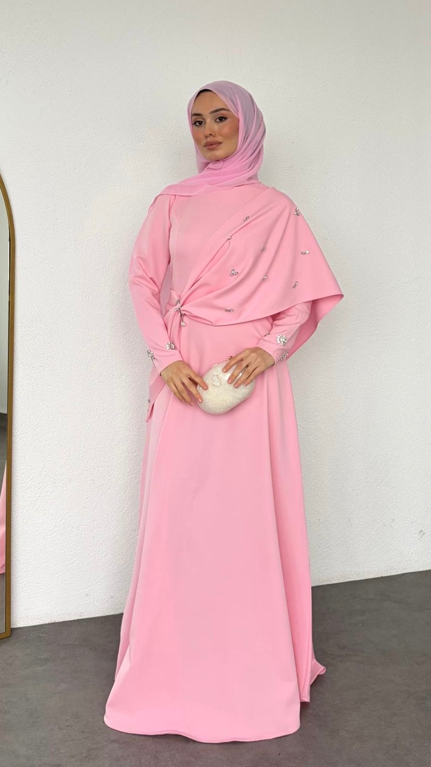 Lale Taşlı Abiye Pembe
