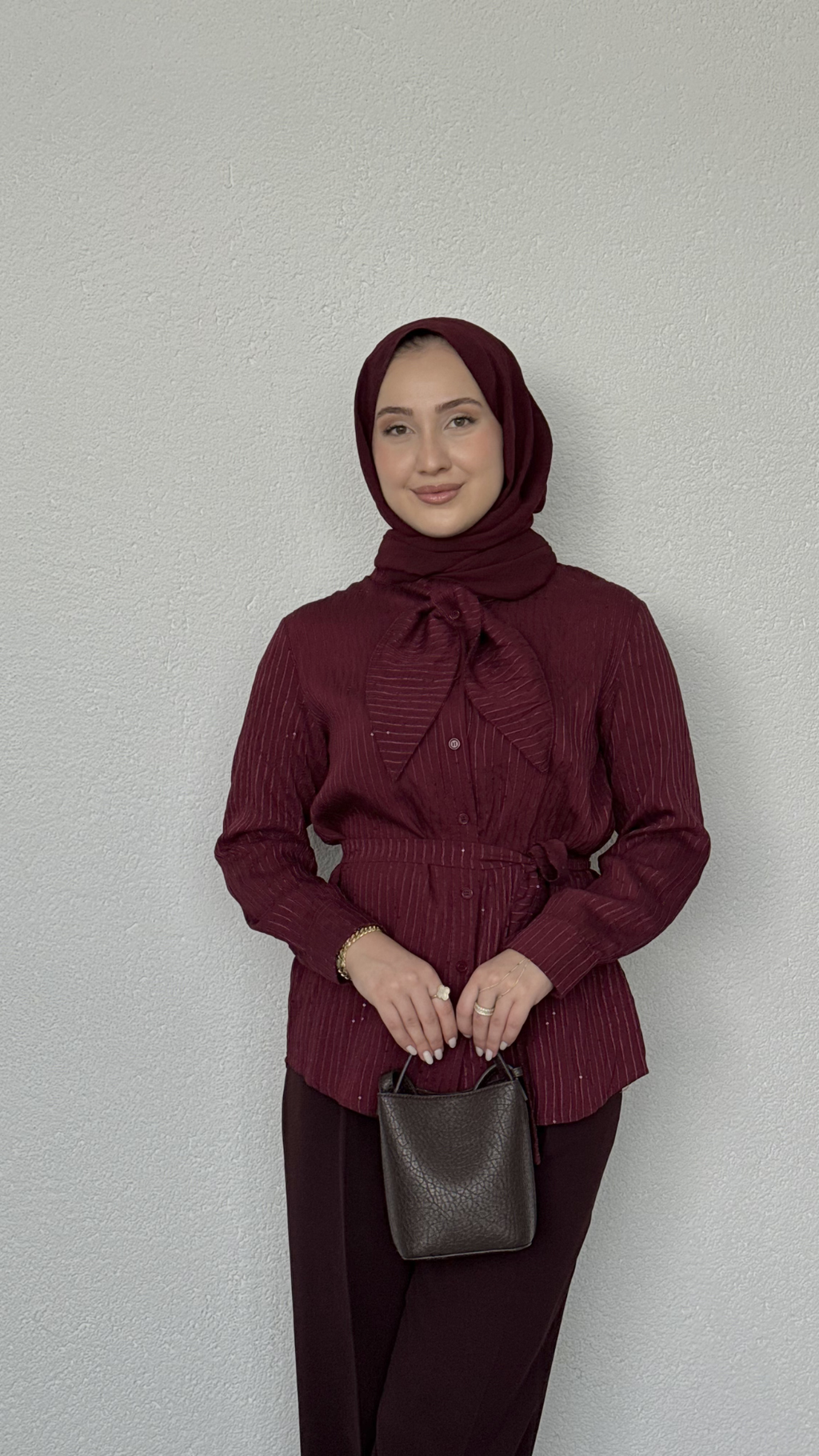 Pul Payet Fularlı Gömlek Bordo