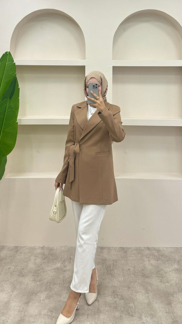 Yandan Bağlamalı Blazer Ceket Vizon