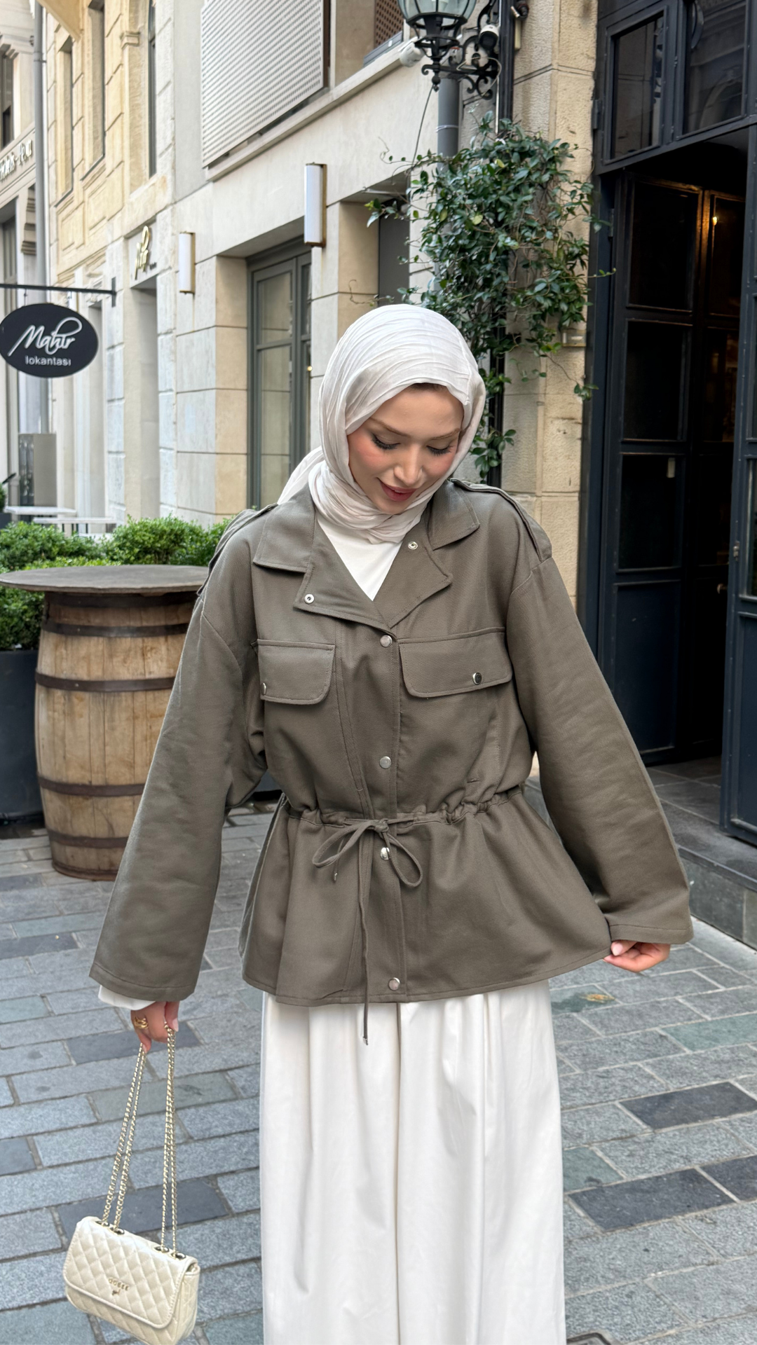 Gabardin Belden Bağlamalı Ceket Haki