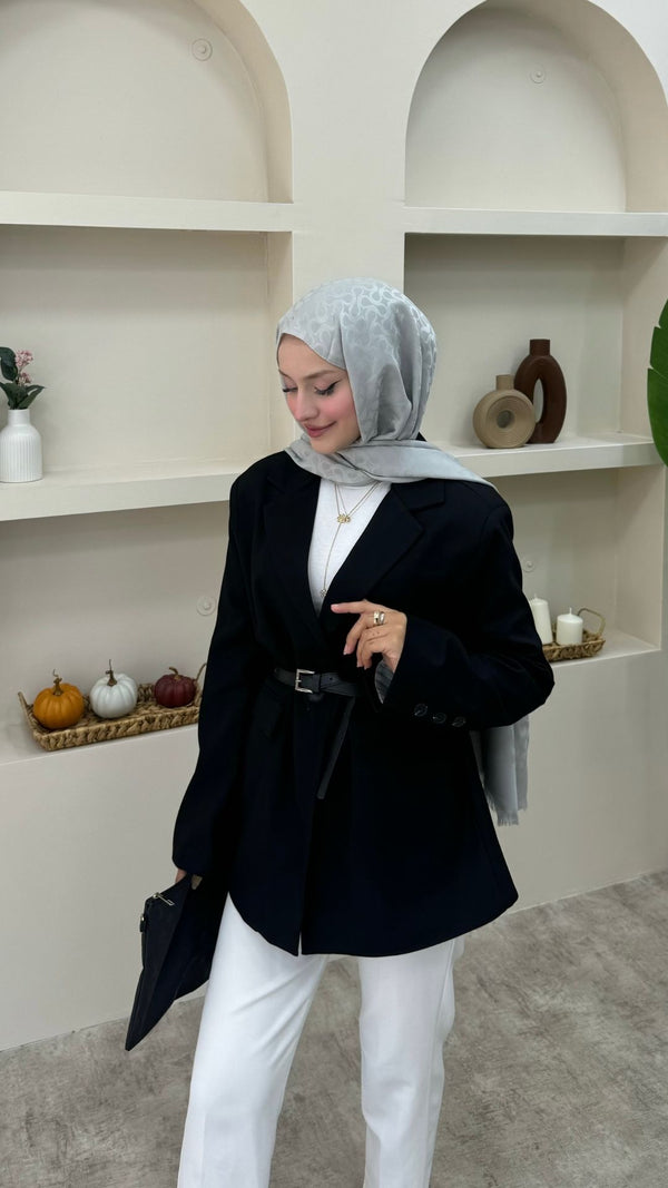 Keten Tek Düğmeli Blazer Ceket Siyah