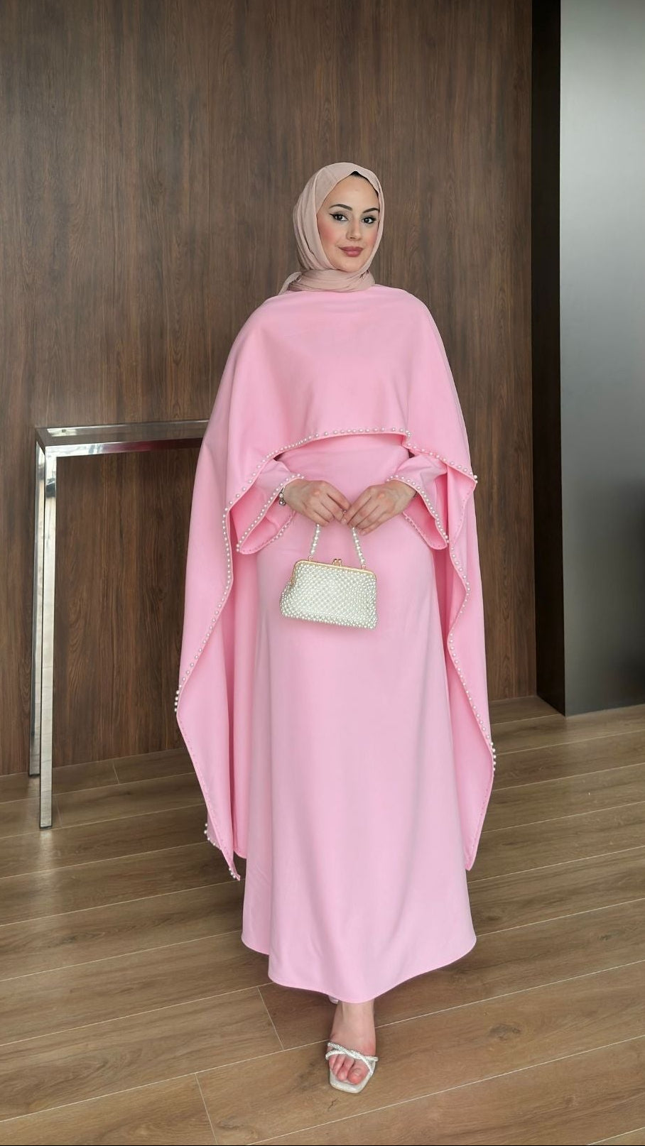 Viona İnci Detaylı Abiye Pembe