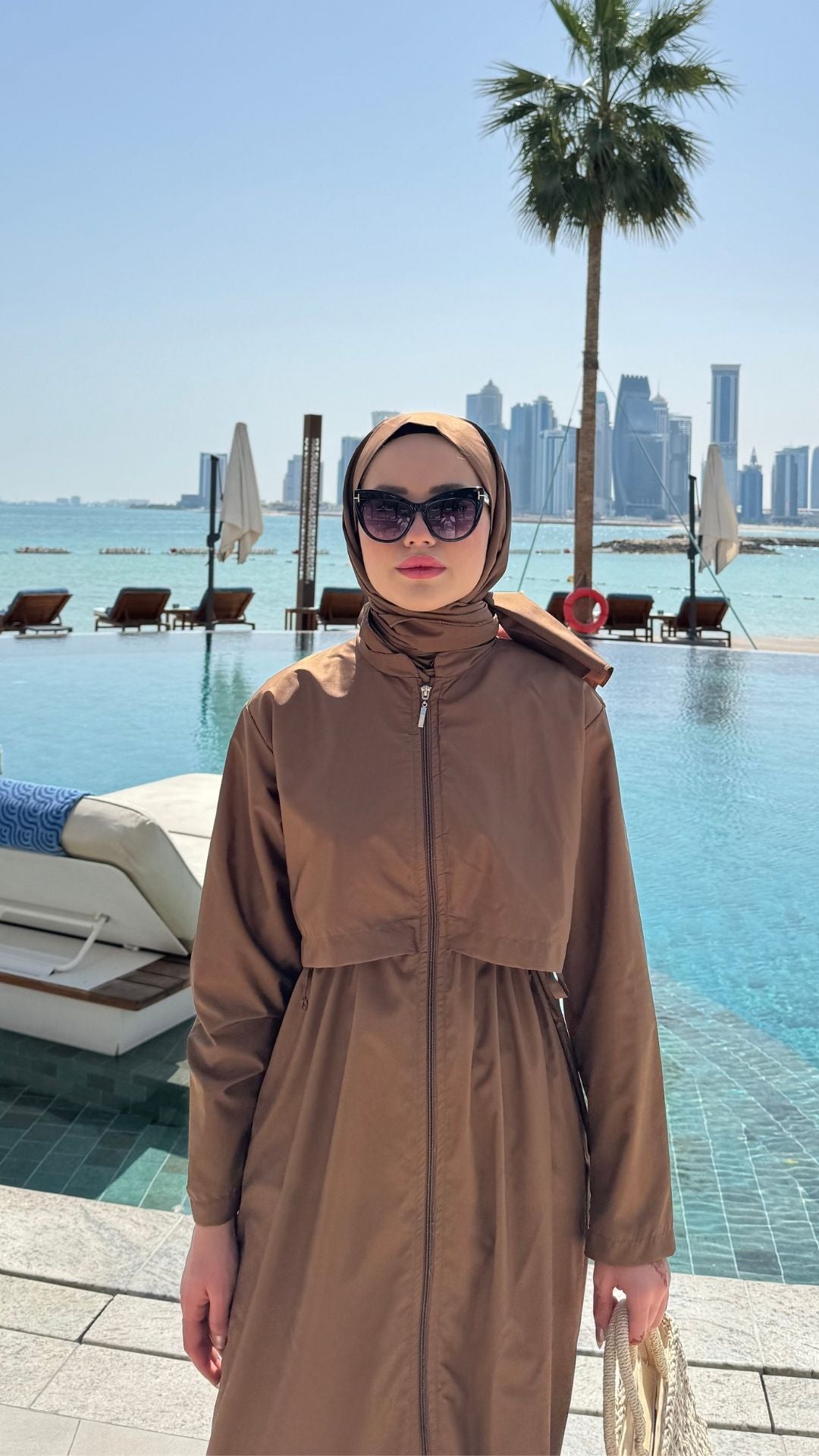 Paraşüt Kumaş Uzun Tesettür Mayo Kahverengi