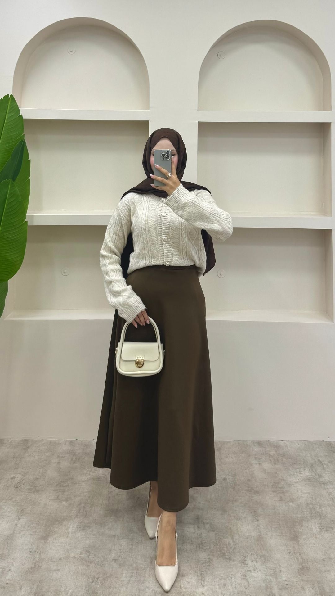 Örgülü Triko Hırka Krem