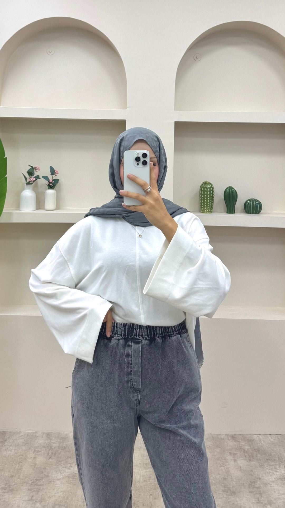 Beli Lastikli Geniş Kesim Mom Jeans Antırasit