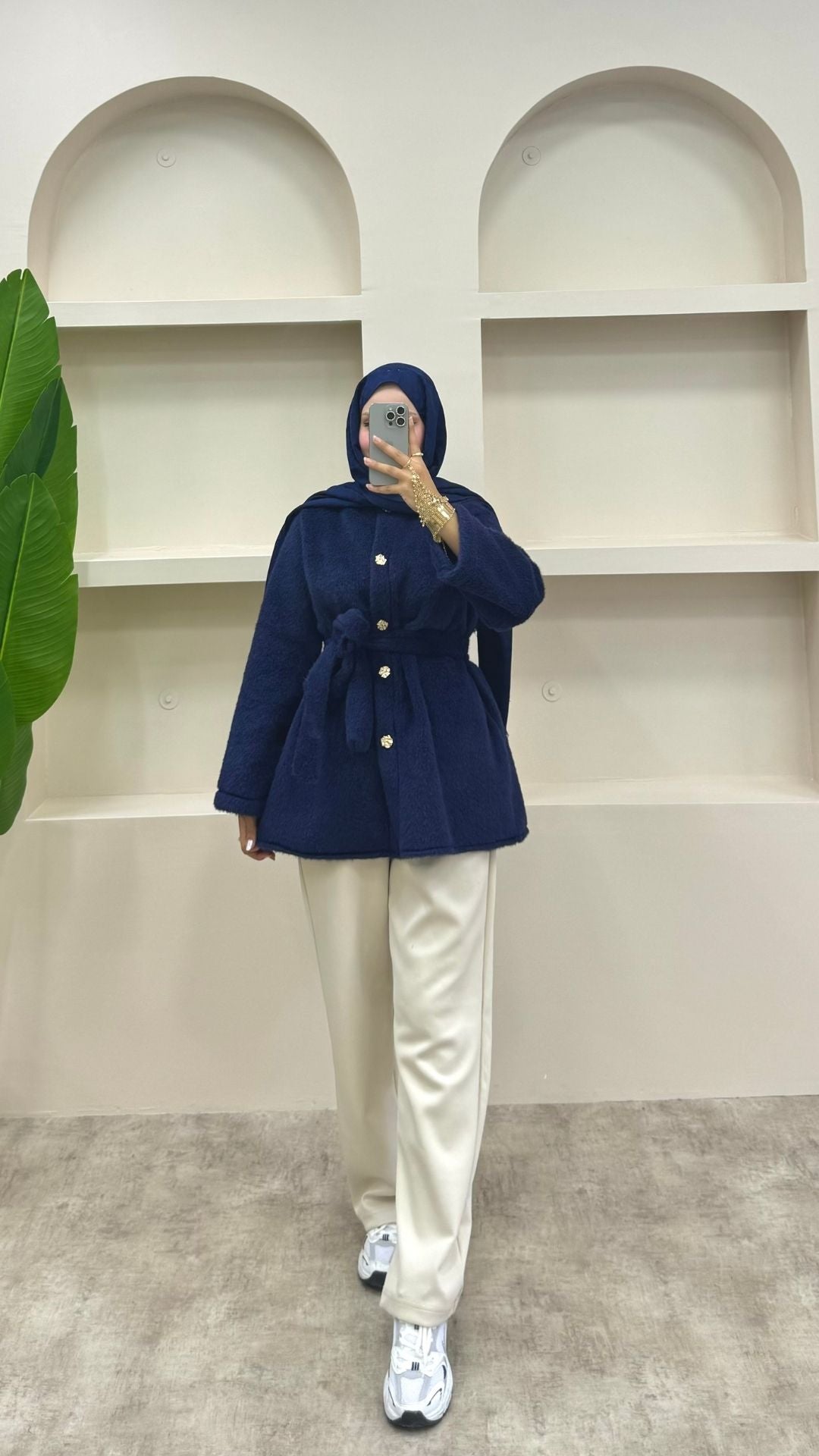 Gold Düğmeli Peluş Ceket Lacivert