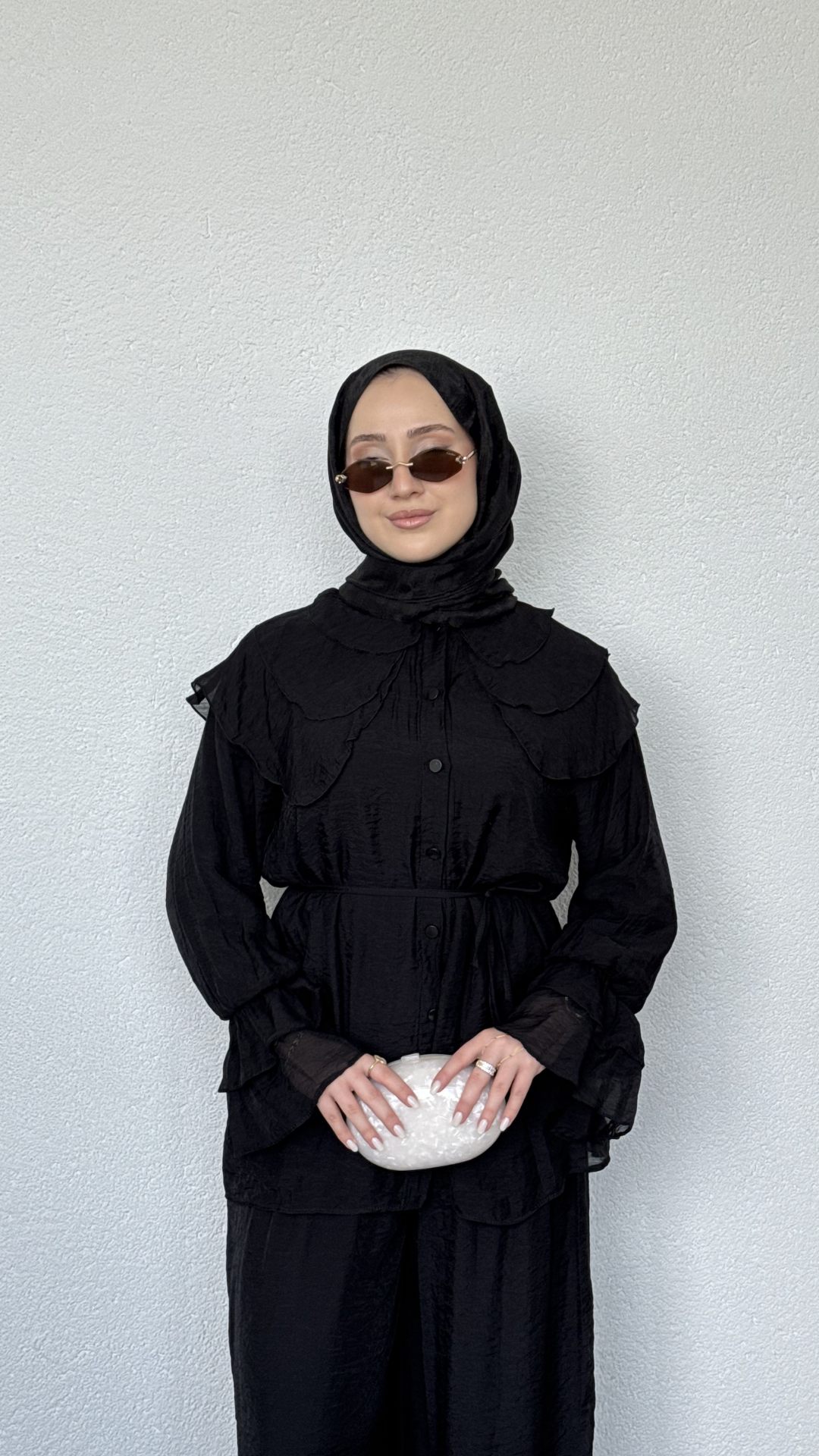 Bebe Yaka Salaş Pantolonlu Takım Siyah