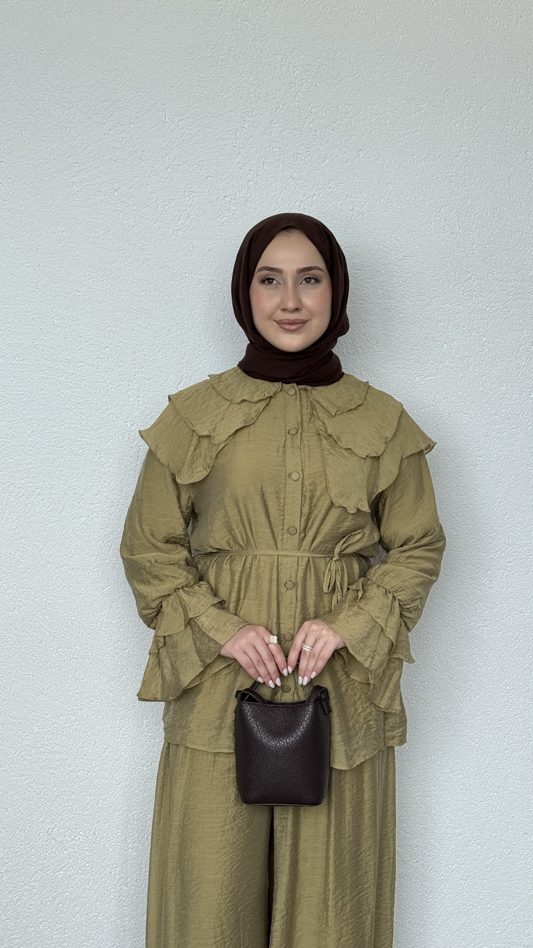 Bebe Yaka Salaş Pantolonlu Takım Yağ Yeşili