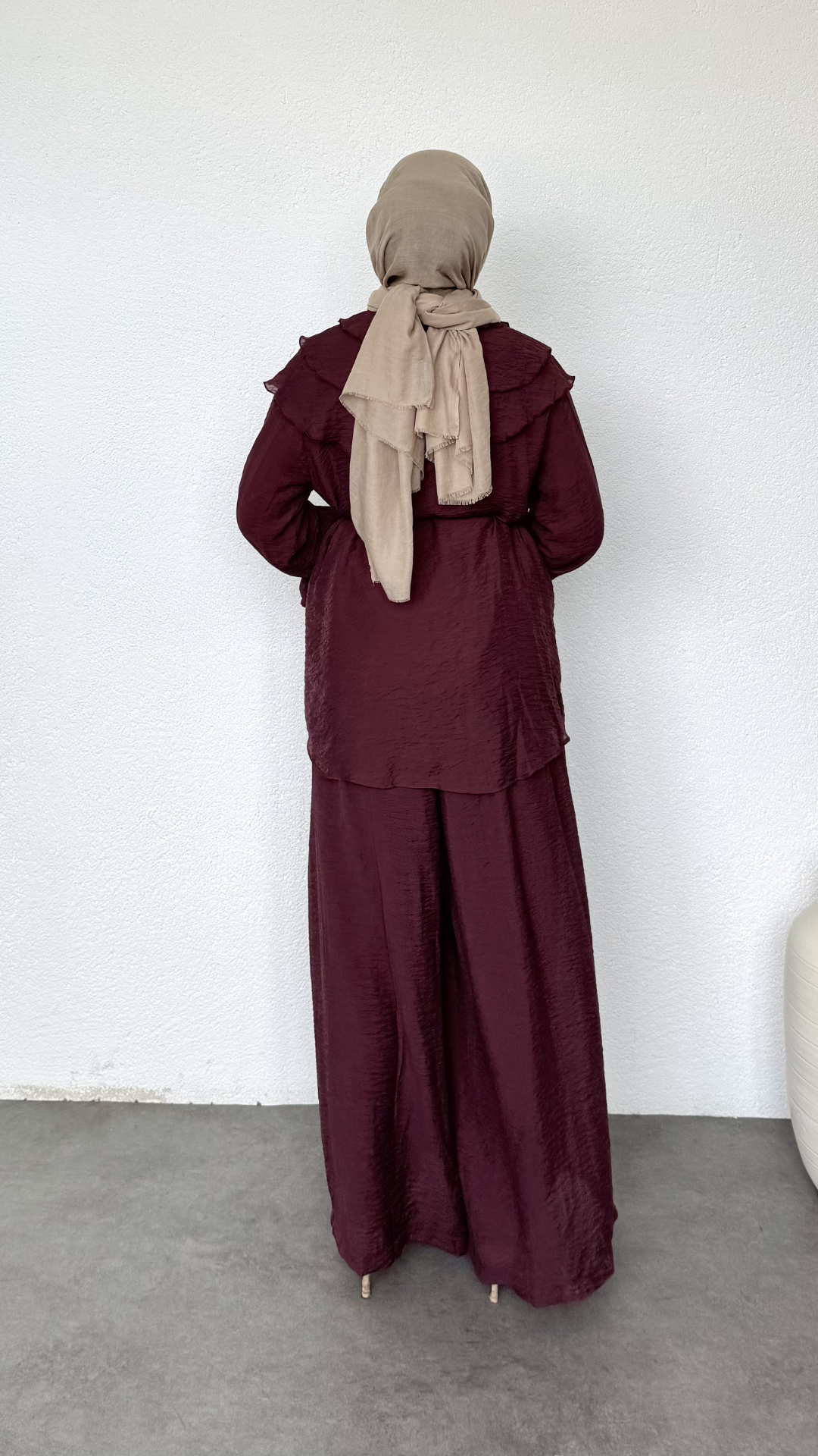 Bebe Yaka Salaş Pantolonlu Takım Bordo