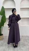 Fularlı Denim Takım Bordo