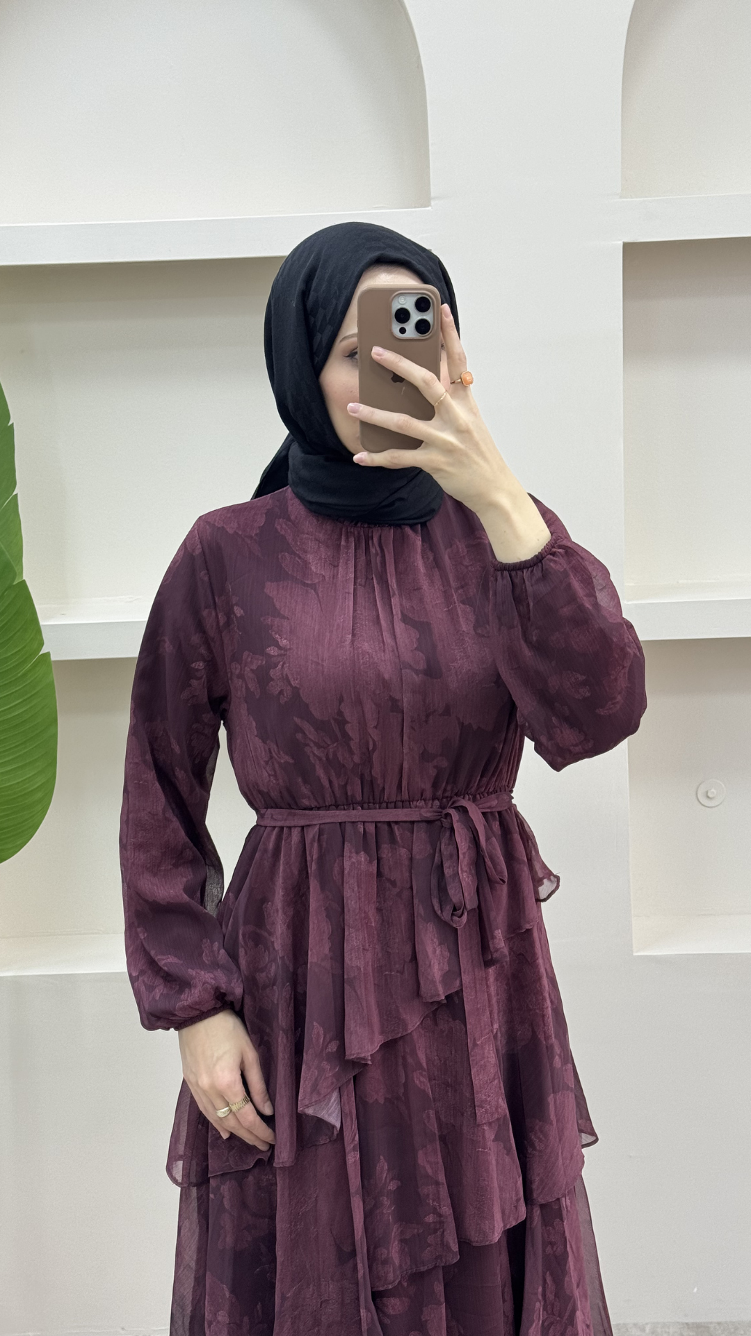 Kat Kat Şifon Elbise Bordo