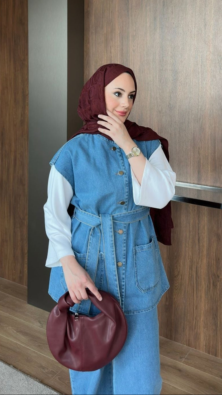 Bianca Yelekli Denim Takım Buz Mavi