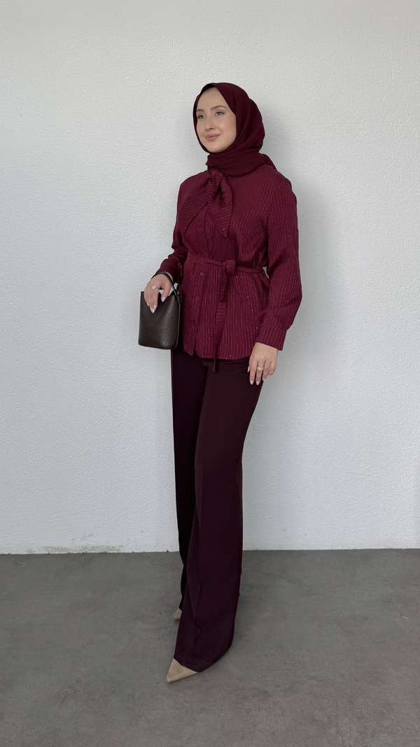 Pul Payet Fularlı Gömlek Bordo