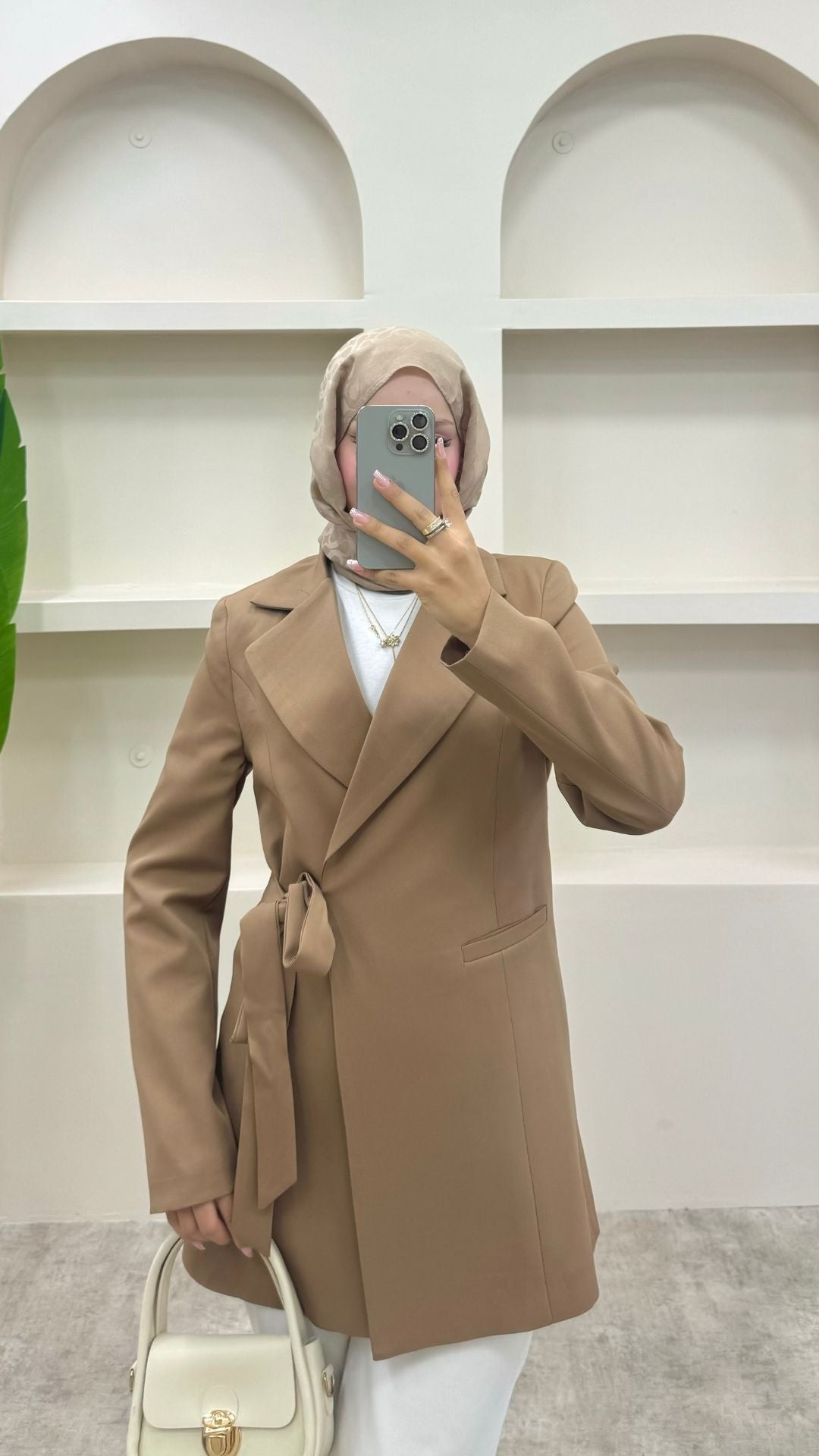 Yandan Bağlamalı Blazer Ceket Vizon